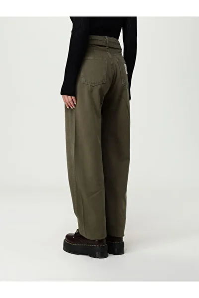 Liu Jo Women's Comfortable Fit High Waist Wide Leg Khaki Trousers with Belt Detail on the Waist Mf5298T115A-90512