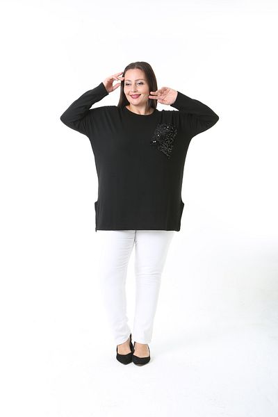 XL Modam Black Lycra Viscose Plus Size Tunic with Sequin Details