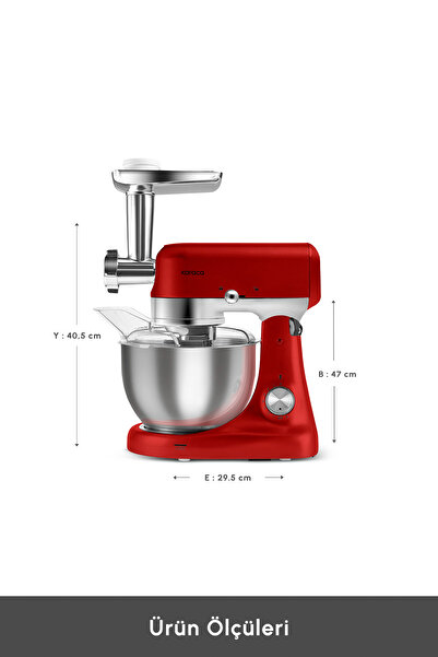 Karaca Multicast Plus Döküm Kıyma Çekme/Sucuk-Sosis/İçli Köfte/ Hamur Yoğurma Makinesi Red 5L