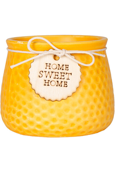 Herdekora Seramik Saksı Home Sweet Home Aksesuarlı Sarı 10,5x8 Cm.