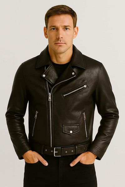 Valiberta Russel Multi-Pocket Biker Leather Look Men's Jacket - Brown
