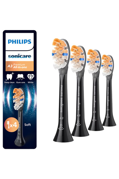 Philips Sonicare A3 Premium All in One HX9094/88 Refills, 4-pack brush heads, Black