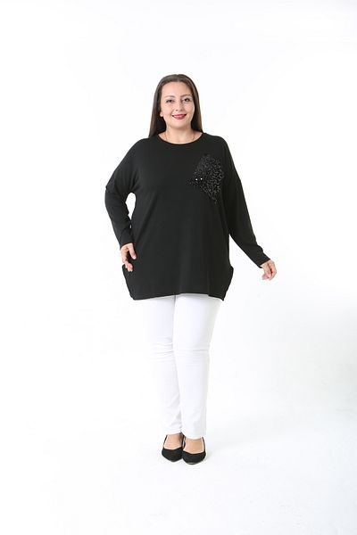 XL Modam Black Lycra Viscose Plus Size Tunic with Sequin Details