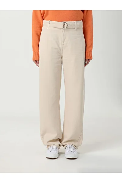 Liu Jo Women's Comfortable Fit High Waist Wide Leg Ecru Trousers with Belt Detail on the Waist Mf5298T115A-20304
