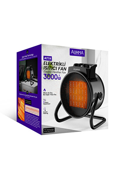 auhma AT1H Elektrikli Isıtıcı Fan Gri | 3000W Hızlı Isınma, 3 Kademeli Ayar, Sessiz PTC Isıtma Tekno