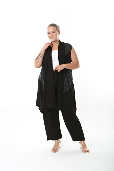 XL Modam Sim Detail Black Lycra Viscose Women's Plus Size Vest