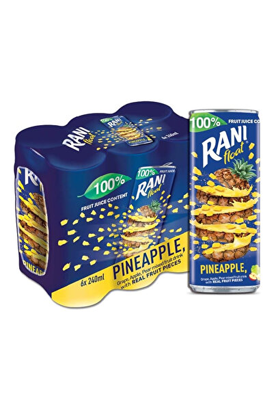 Rani عصير أناناس عائم، بدون إضافة سكر، 100% عصير فواكه، 180 مل (عبوة من 6 علب)