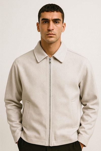Valiberta Stamped Fabric Fillet Pocket Zippered Men's Jacket - Stone