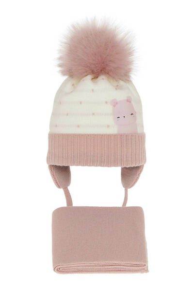 fantasialand Winter set for girls, pink-white hat and scarf Lori