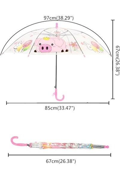 Alsaqer Kids Transparent Rain Umbrella – Cute Cartoon Printed Clear Umbrella for Boys & Girls, Lig