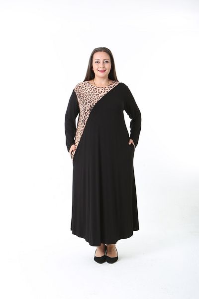 XL Modam Women's Lycra Viscose Black Patterned Plus Size Dress
