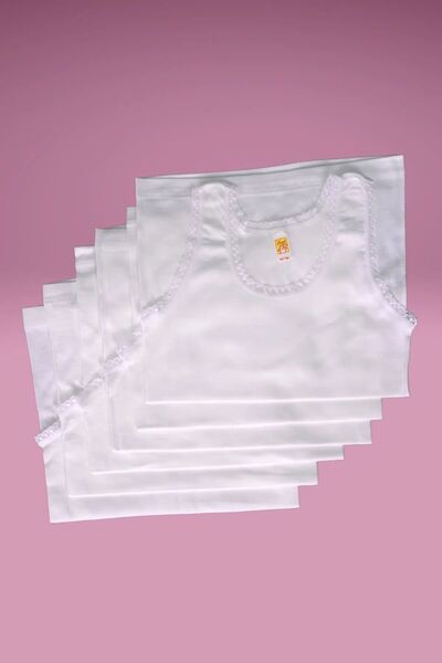 FAAL 332x6 Tricou pentru fetiță, 6 piese, 100% bumbac, din bumbac pieptănat, dantelă, alb
