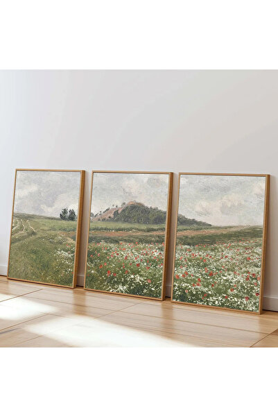 Dekorsiahome 3 Parça Ahşap Çerçeveli Oturma Odası Salon Mutfak Tablo Seti SET3402