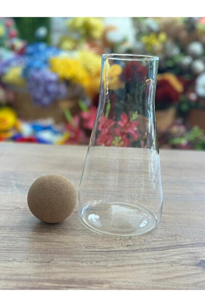 FARALYAHOME Pinterest Cam Sürahi Borosilikat Ahşap Top Kapaklı 900 Ml Sürahi Karaf