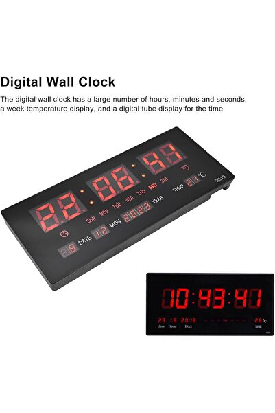 Generic Digital Wall Clock, Silent LED Large Display Digital Clock with Date and Day of Week & Indoor T