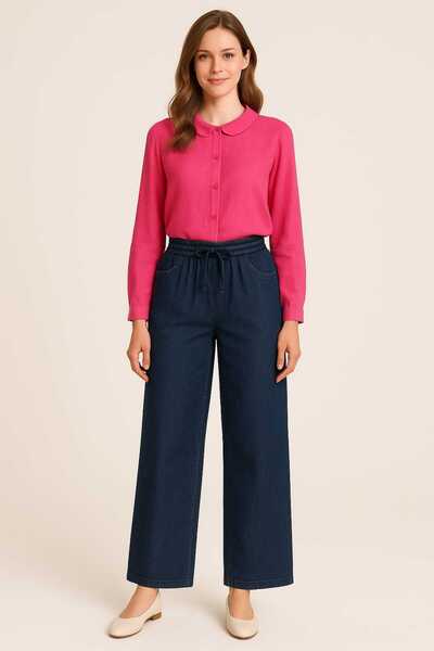 ŞIK VE MUTLU DENİM MAVİSİ YUMUŞAK KUMAŞ PLAZZO PANTOLON