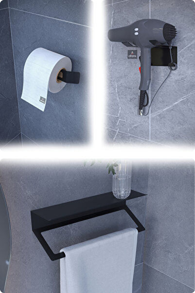 Genel Markalar Metal 3’lü Set | Tuvalet Kağıtlık + Havlu Askısı + Fön Makines...