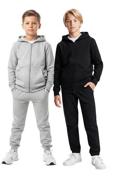 FYK KİDS 2-Piece Zipper Hooded Kangaroo Pocket Solid Printed Boy's Track Suits