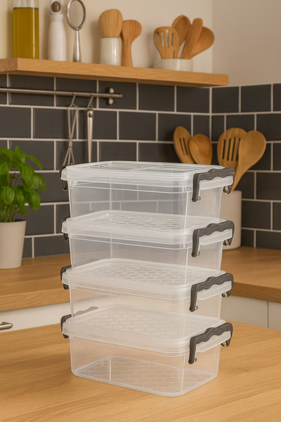 ELDİPA Set of 4 300 ml Modern Pantry Organizer Storage Containers with Clip Food Storage Container
