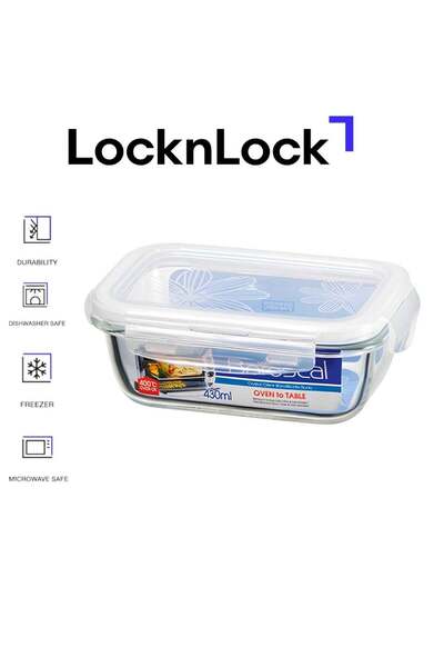 Generic LOCK & LOCK LocknLock 430ml Oven-Safe Borosilicate Glass Rectangular Container with Airtight Lid -
