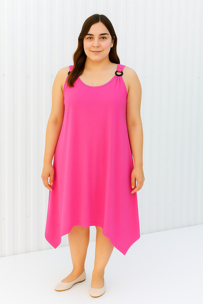 Cancanlı Kumaşçılık Cotton Combed Comfortable Plus Size Summer Dress – Pink