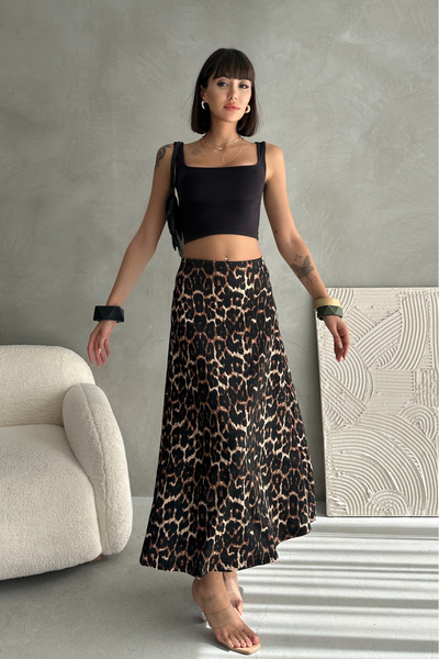 EYYE Leopard Patterned Long Wrap Flared Skirt
