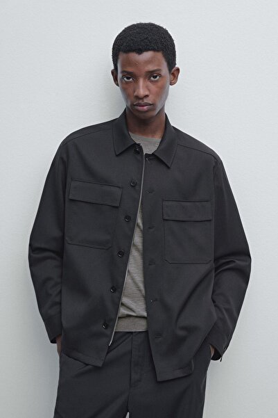 Massimo Dutti Yün karışımlı fermuarlı ince ceket