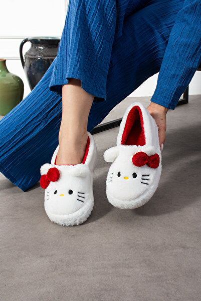 ZARICH Pitty Hello Figürlü Kadın Yumuşak Peluş Kumaş İçi Tüylü Rahat Ev İçi Terlik