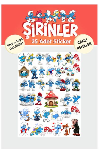 Piksel Grafik Şirinler 35 Adet Çıkartma Sticker Seti - Kalem, Laptop Defter Suluk Sticker