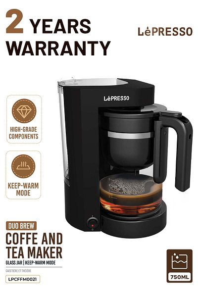 Generic LePRESSO Duo Brew Tea and Coffee Maker with Glass Jar and Keep-Warm Mode / 750mL Heat-Resistant Gla