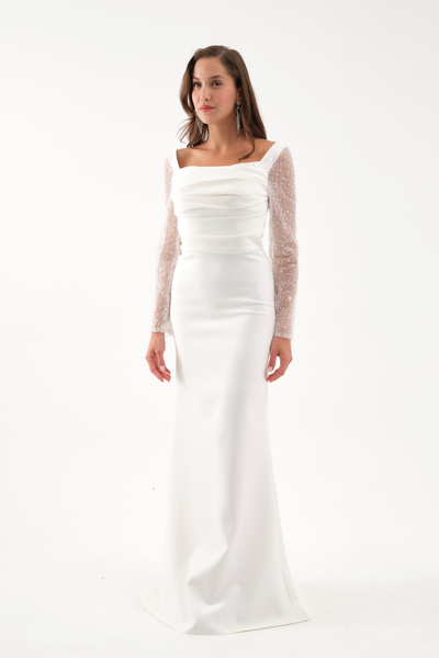 Lafaba Rochie de seară lungă cu mâneci albe pentru femei