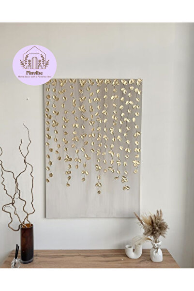 Home Seren Kabartmalı Altın Yapraklı MDF Tablo (Çerçevesiz) – Pinvibe