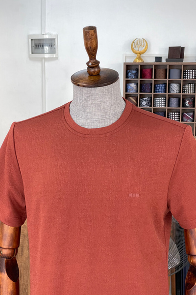 NAZEF Dar Kesim Likralı Bisiklet Yaka Kısa Kollu T-Shirt