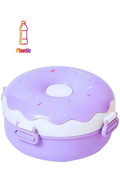 Generic Twisoo Twisoo Donut Plastic Lunch Box - Double Decker, BPA Free, Leakproof, Clip Lock, 3 Compartmen