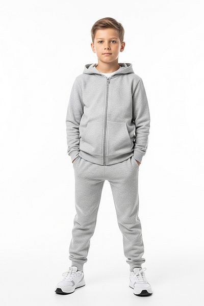 FYK KİDS 2-Piece Zipper Hooded Kangaroo Pocket Solid Printed Boy's Track Suits