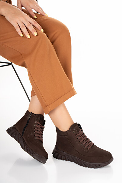 REALMİNE 1459 - Nubuck - Γνήσιο δέρμα - Πλήρως ορθοπεδικό - Με φερμουάρ - Με κορδόνια - Casual Γυναικείες μπότες