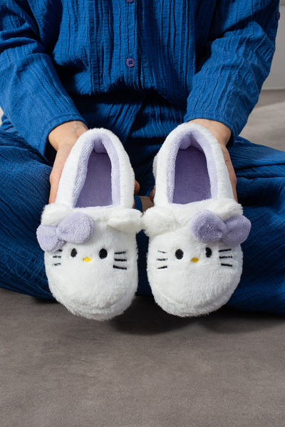 ZARICH Pitty Hello Figürlü Kadın Yumuşak Peluş Kumaş İçi Tüylü Rahat Ev İçi T...