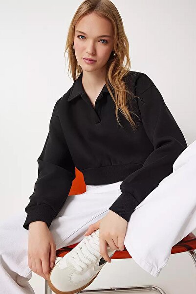 TENA Γυναικείο φούτερ με μαύρο πουκάμισο με γιακά με τρεις κλωστές