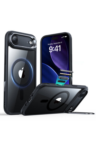 ESR Husa iPhone 17 Air Classic Hybrid HaloLock Kickstand, black/transparent