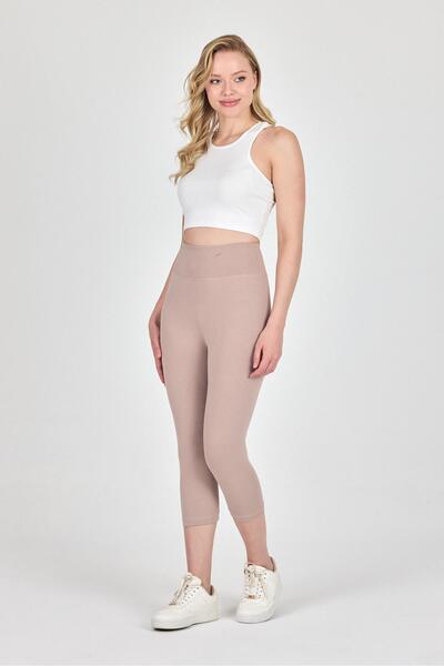 mmetalic Women's Beige High Waist Capri Leggings