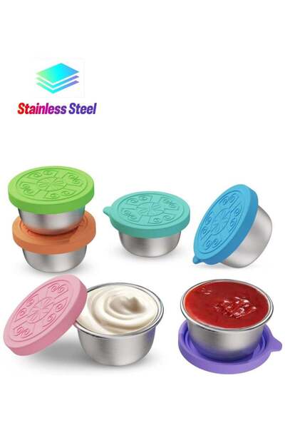 Generic Oasisgalore 6PCS Stainless Steel Salad Dressing Containers - Leakproof 1.6 Oz Sauce Cups with Silic