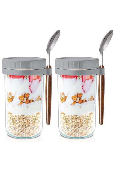 Generic AUTOYSUR Overnight Oats Jars with Lid and Spoon,2 Pcs Airtight Oatmeal Container with Measurement M