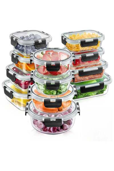 Generic KUAIJI 12 Pack Glass Meal Prep Containers, Glass Food Storage Containers with Lids, Reusable Airtig