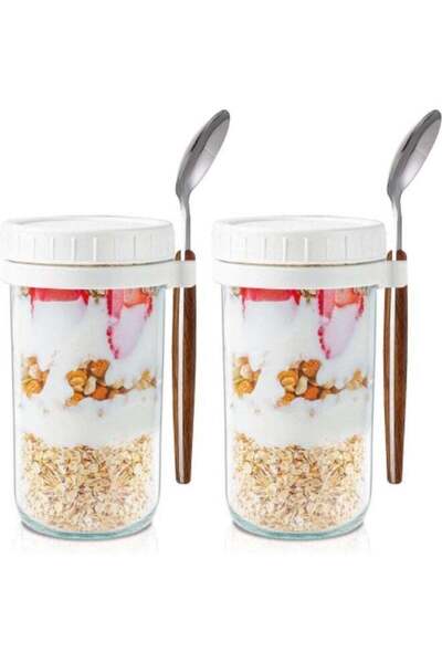 Generic GGEROU Overnight Oats Jars with Lid and Spoon,2 Pcs Airtight Oatmeal Container with Measurement Mar