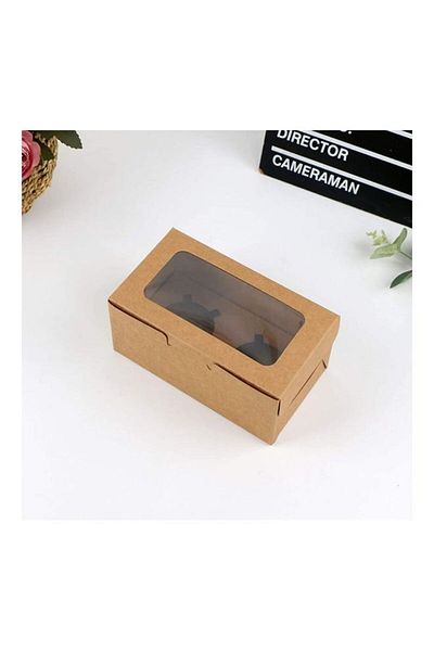 Generic FUFU 12-Piece 2-Cavities Kraft Paper Cupcake Box With Inserts Brown/Clear 16cm