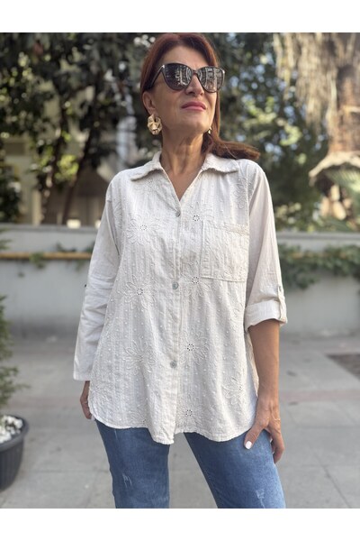 DenizEge Italian Brode Collar Shirt Beige