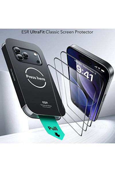 ESR [Pachet 3x] Folie sticla iPhone 17 Pro Tempered Glass UltraFit, transparenta
