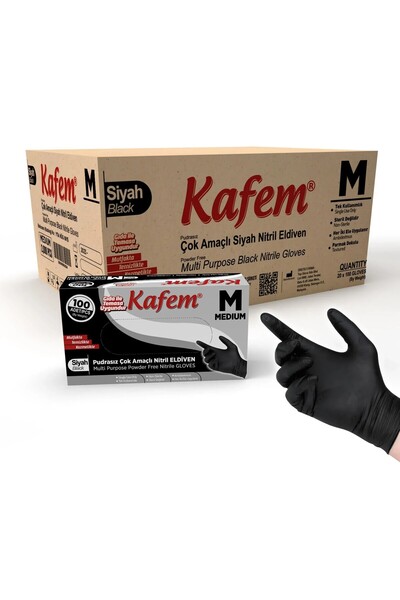 KAFEM Multi-Purpose Black Nitrile Gloves (m) 100 Pieces X 20 Packs (Parcel)