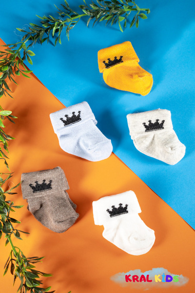 KRAL SOCKS 5 Pairs of Baby Boy Socks Boxed Booties Size – Crown Patterned, Cotton