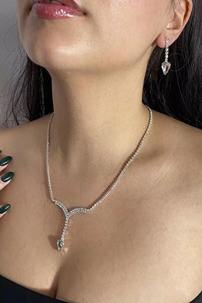 BirYıldızOl Gümüş Kaplama Zirkon Takı Seti Abiye Set Gelin Takı Seti Küpe Kolye